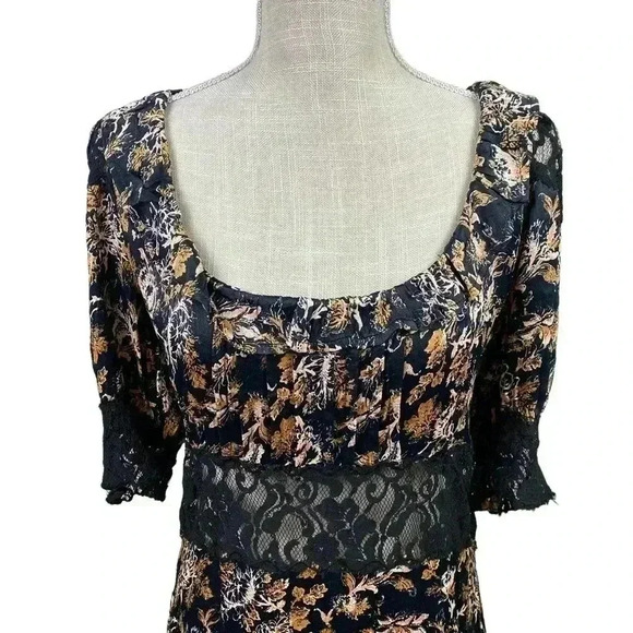 Free People Lucie Mini Dress in Black Combo With Lace Detail Size 8 - Picture 6 of 16